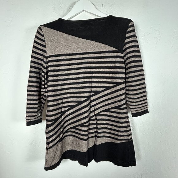 Dana Buchman Womens Black & Beige Striped Shimmer Knit Top Size Large 3/4 Sleeve - Picture 2 of 9
